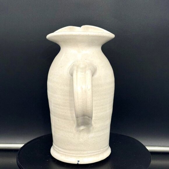 Vintage Pottery Hand Turned Salt Glaze Blue Leaf Pitcher Vase 7.5" - Picture 5 of 12